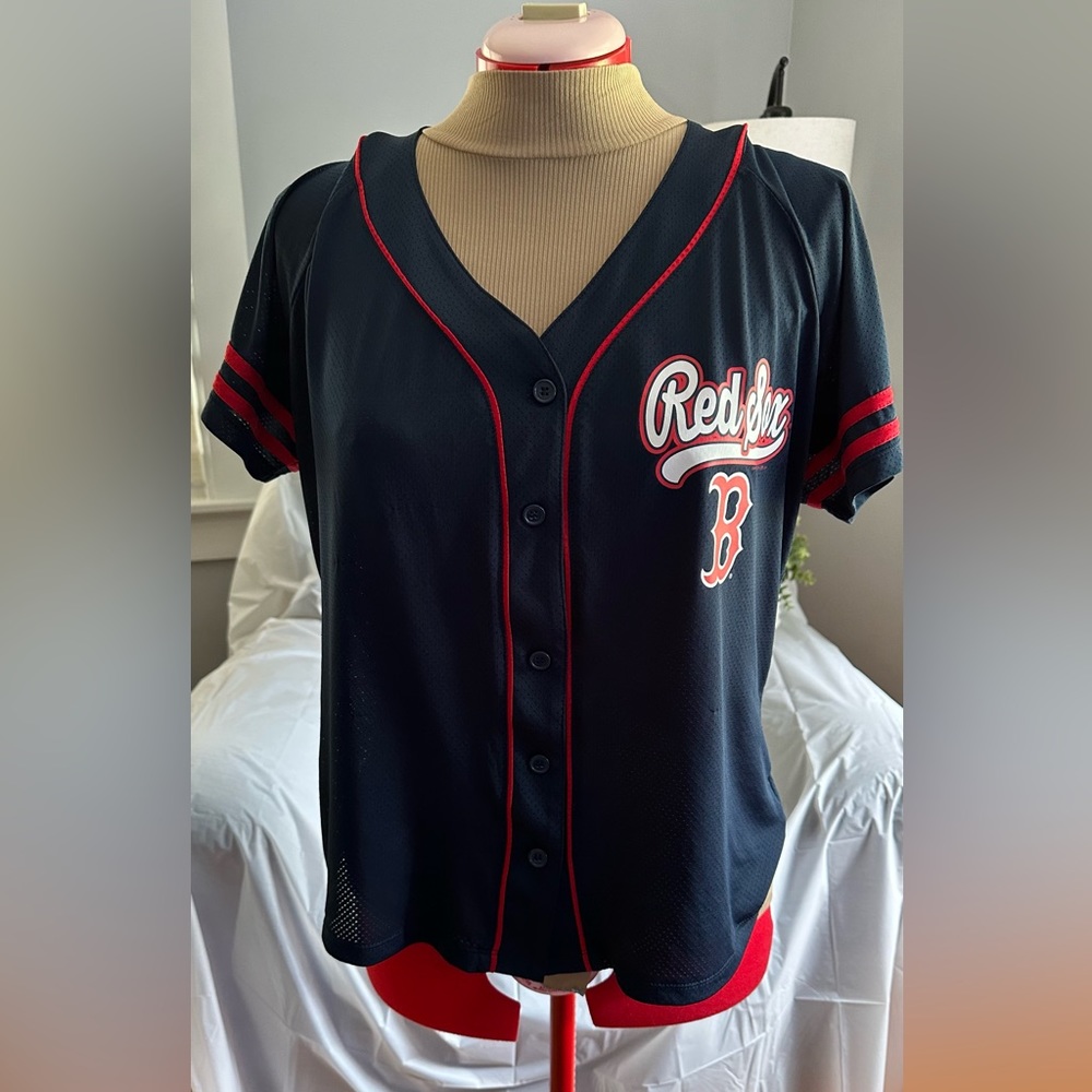 Red Sox button down jersey.